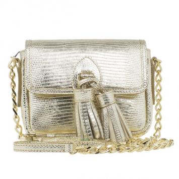 Burberry Metallic Gold Lizard Skin Tassel Crossbody Bag