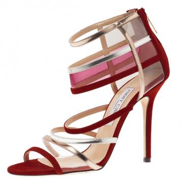 Jimmy Choo Red Multicolor Suede and Perspex Maitai Sandals Size 38.5