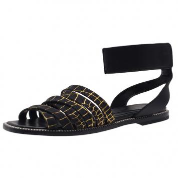 McQ by Alexander McQueen Croc Print Ankle Strap Erin Flat Sandals Size 36