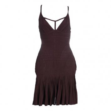 Herve Leger Avi Brown Fit and Flare Bandage Dress L