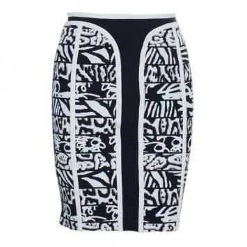 Herve Leger Paneled Cynthia Monochrome Print Skirt S