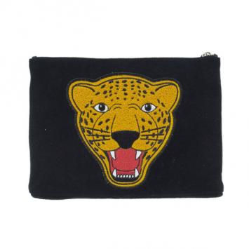 Charlotte Olympia Black Suede Medium Varsity Zip Pouch