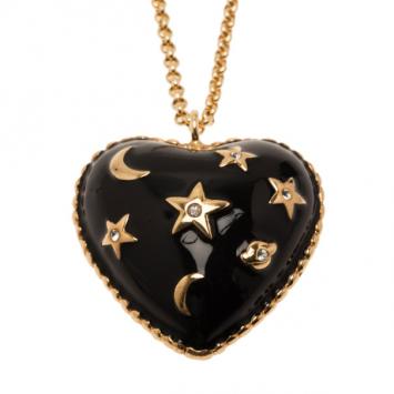 Moschino Moon and Stars Heart Black Pendant Necklace