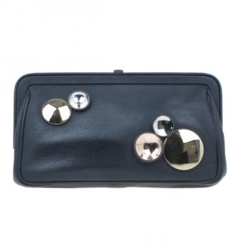 Bottega Veneta Black Leather Button Clutch