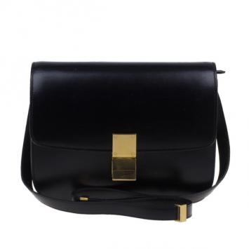 Celine Black Leather Classic Box Shoulder Bag