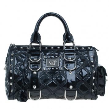 Versace Black Quilted Leather Snap Out Of It Satchel