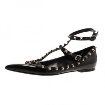 Valentino Black Leather Rockstud Ballet Flats Size 39