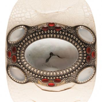 Roberto Cavalli Mother of Pearl Stainless Steel Oval Cuff Women's Wristwatch 53MM