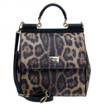 Dolce and Gabbana Leopard Print Leather Small Miss Sicily Tote