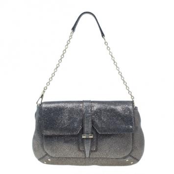 Saint Laurent Paris Silver Crackled Leather Vintage Clutch Shoulder Bag