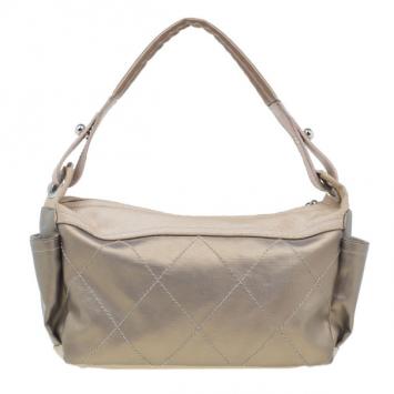 Chanel Metallic Gold Quilted Canvas Hobo