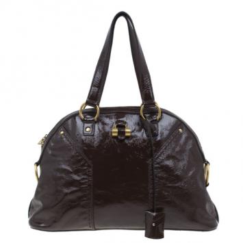 Saint Laurent Paris Brown Patent Large Muse Bag