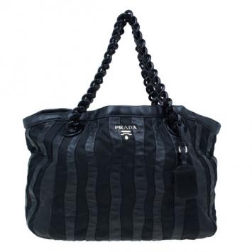 Prada Black Nylon and Leather Chain Tote