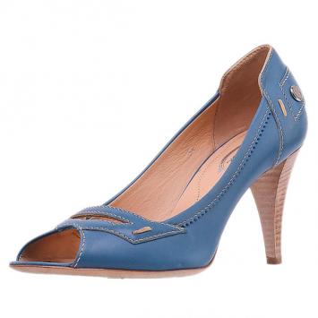 Tod's Blue Leather Penny Loafer Peep Toe Pumps Size 38