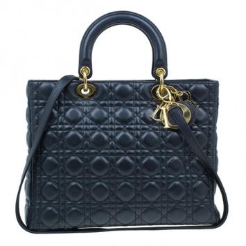 Dior Black Leather Large Lady Dior Tote