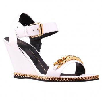 Giuseppe Zanotti White Leather Coline Chain Detail Wedge Sandals Size 38
