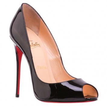 Christian Louboutin Black Patent Youpi Peep Toe Pumps Size 37