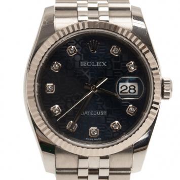 Rolex Blue Stainless Steel Datejust Women's Wristwatch 36MM