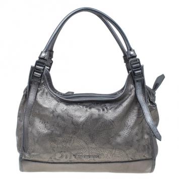 Burberry Metallic Grey Leather Degrade Lace Large Avondale Bag