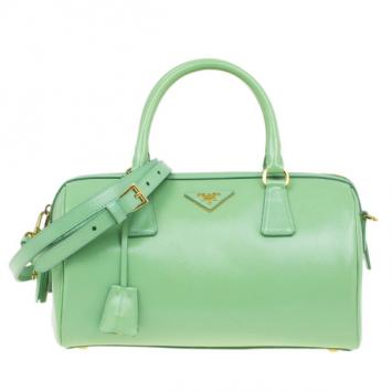 Prada Green Saffiano Lux Convertible Boston Bag