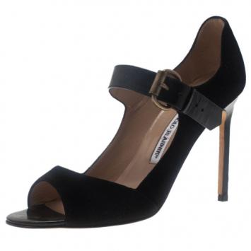 Manolo Blahnik Black Suede Prejuda Mary Jane Pumps Size 40