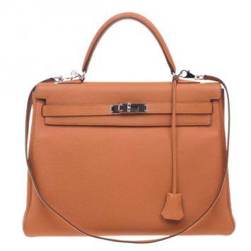 Hermes Orange Togo Leather Kelly with Palladium Hardware 35