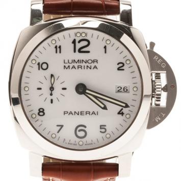 Pre Owned Panerai White Stainless Steel Luminor Marina 1950 Men's Wristwatch 42MM