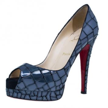 Christian Louboutin Black ‘Sobek 140′ Mosaic Peep Toe Pumps Size 38