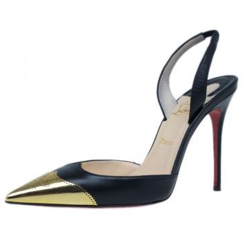 Christian Louboutin Black Leather Calamijane Cap Toe Slingback Sandals Size 37