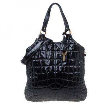 Saint Laurent Paris Black Quilted Patent Leather Tribute Shoulder Bag
