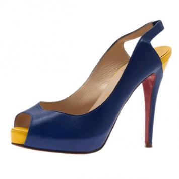 Christian Louboutin Two Tone Leather Architek Slingback Sandals Size 37.5