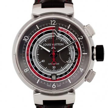 Pre Owned Louis Vuitton Tambour SS Leather Tachymeter Mens Wristwatch 46MM