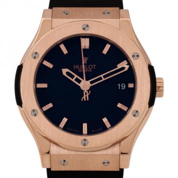 Pre Owned Hublot Fusion 18K Yellow Gold Rubber Mens Wristwatch 46MM