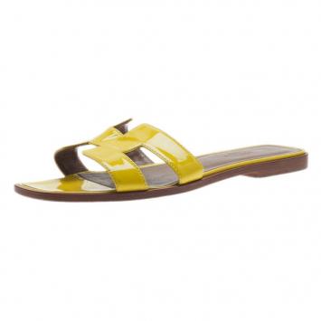 Hermes Yellow Patent Oran Box Sandals Size 37.5