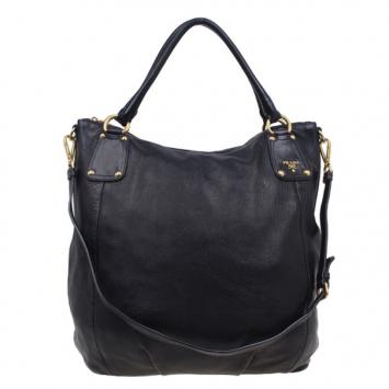 Prada Black Leather Cervo Shine Shoulder Bag