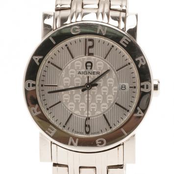 Pre Owned Aigner Cream Stainless Steel Cortina Men's Wristwatch 38MM