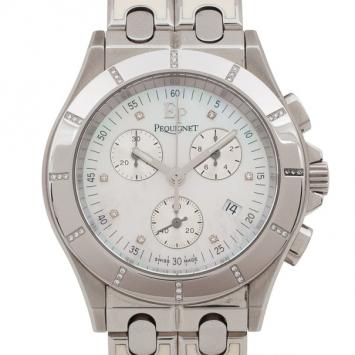 Pequignet Ceramic Mother of Pearls SS Ceramic Chronograph Womens Wristwatch 38 MM