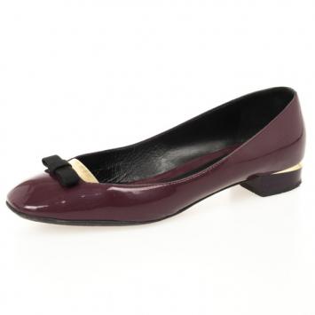 Fendi Burgundy Patent Bow Details Ballet Flats Size 39