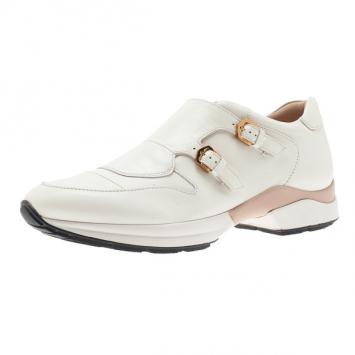 Tod's White Leather Buckle Detail Sneakers Size 38.5