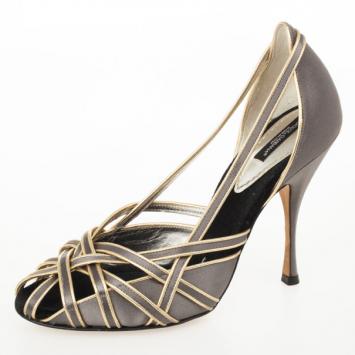 Dolce and Gabbana Grey Satin Strappy Pumps Size 39