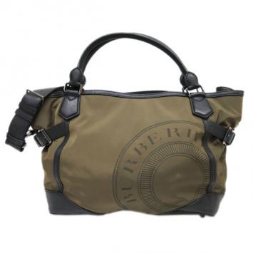 Burberry Khaki Nylon and Leather Shoulder Bag