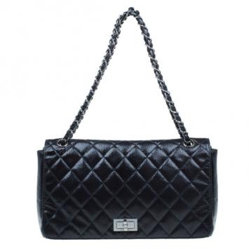 Chanel Black Caviar Diamond Shine Quilted Limited Edition Reissue Flap 227