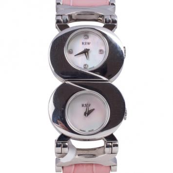 Rama Swiss Watch Dual Time SS Leather Womens Wristwatch 24 MM