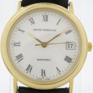 Pre Owned Girard Perregaux Classic 18 K Yellow Gold Leather Mens Wristwatch 34 MM