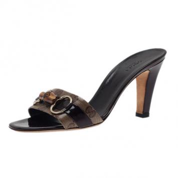 Gucci GG Canvas Bamboo Horsebit Slides Size 39