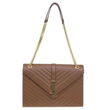 Saint Laurent Paris Brown Leather Cassandre Shoulder Bag