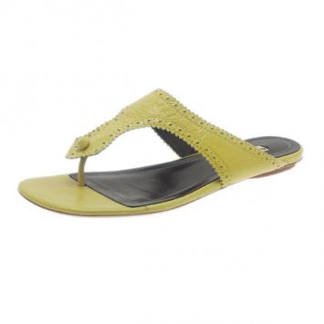 Balenciaga Yellow Leather Brogue Thong Sandals Size 40