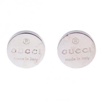 Pre Owned Gucci Trademark Sterling Silver Round Cufflinks