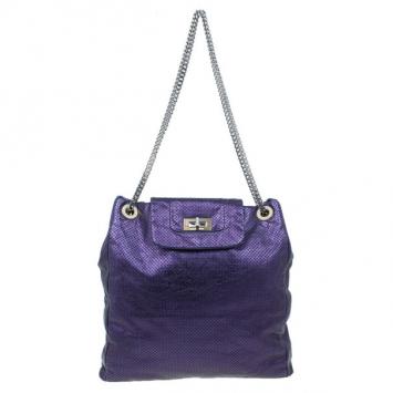 Chanel Purple Drilled Perforated Leather Shoulder Bag