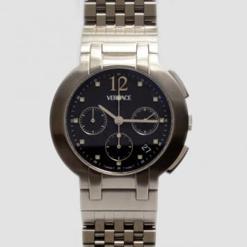 Pre Owned Versace Madison SS Black Chronograph Mens Wristwatch 40 MM